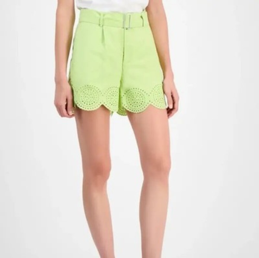 INC International Concepts Scallop High-Rise Belted Shorts Womens 4 Harvest Pear